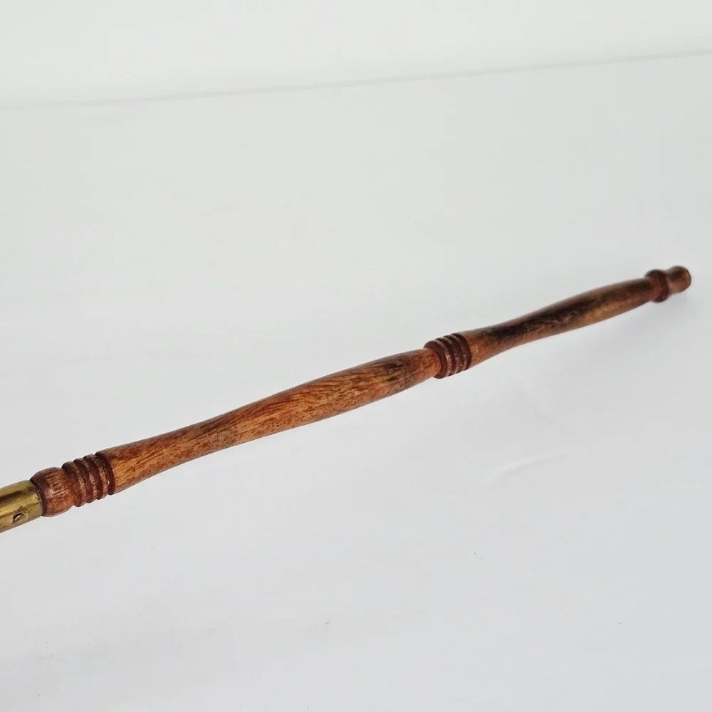Vintage Brass Wood‎ Candle Snuffer Gold Long Handle Hinged Head Patina